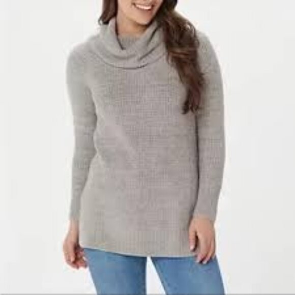 Barefoot Dreams Cozychic Lite Cowl Neck Waffle-Knit Sweater Size M NWT - Picture 1 of 4